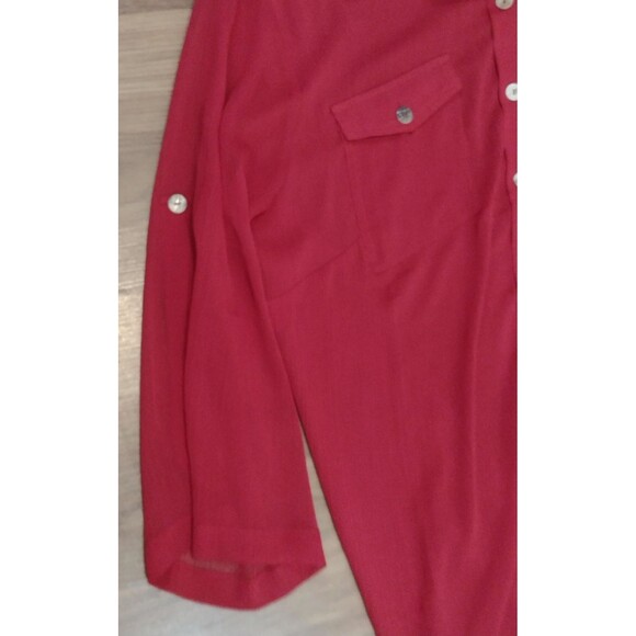 Linea By Louis Dell'Olio Red Sheer Button Front Blouse Size 1X - Picture 12 of 15